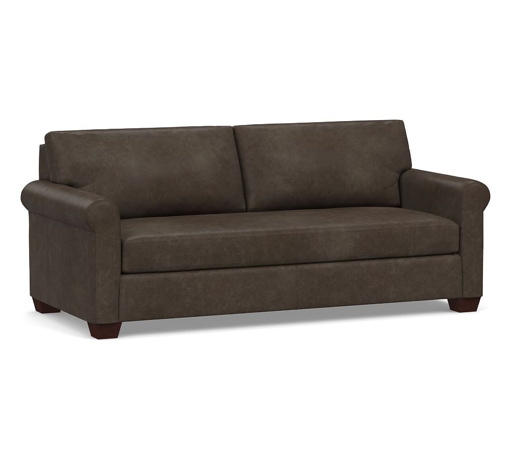 York Roll Arm Leather Sofa 83" with Bench Cushion, Polyester Wrapped Cushions, Statesville Wolf Gray - Image 0