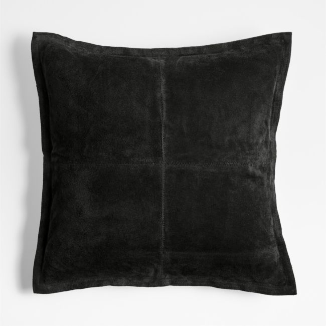 Hyde Pieced Suede 23x23 Smoky Black Throw Pillow with Down-Alternative Insert - Image 0