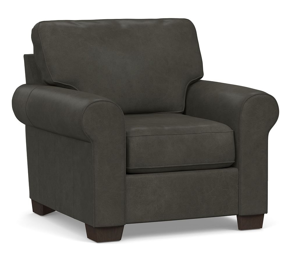 Buchanan Roll Arm Leather Armchair, Polyester Wrapped Cushions, Churchfield Ebony - Image 0