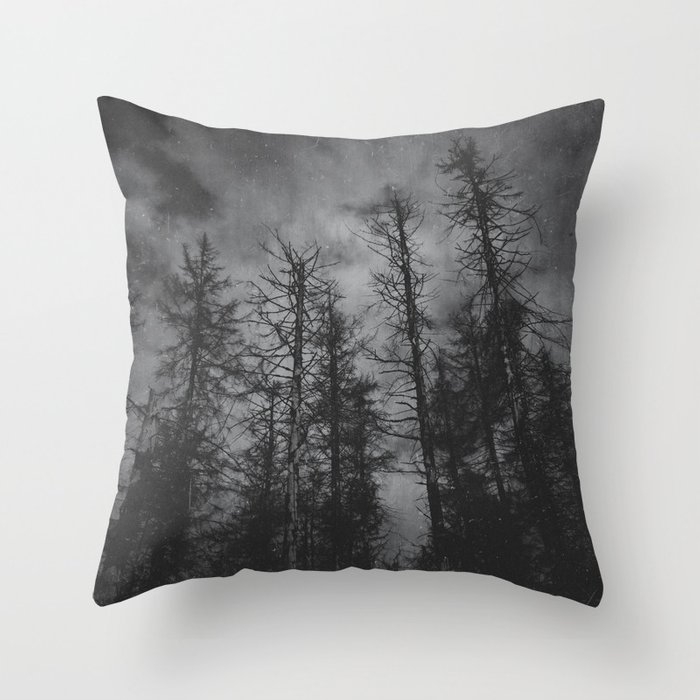 Transmission // Vintage Mountains Moody Forest With Dead Souls Cascadia Trees In Moonlight Throw Pillow by Tordis Kayma - Cover (20" x 20") With Pillow Insert - Outdoor Pillow - Image 0