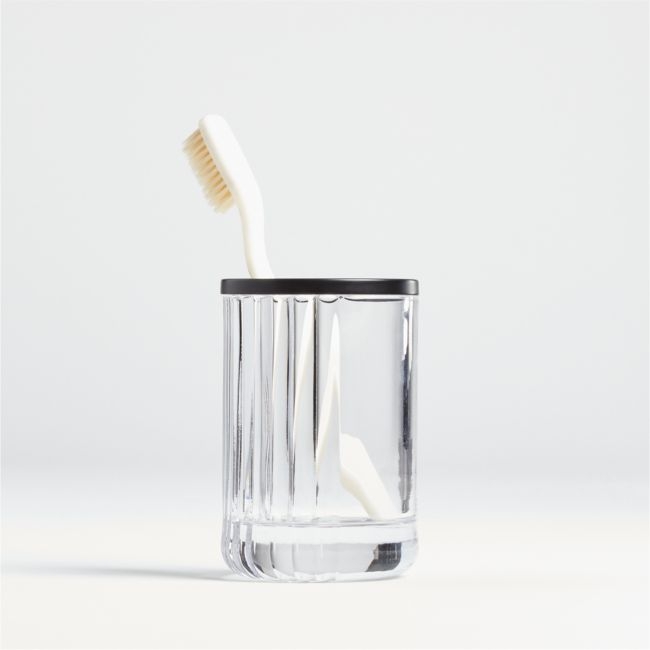 Ribbed Black Glass Toothbrush Holder - Image 0