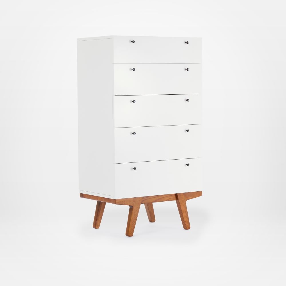 Modern 5 Drawer Dresser, White Lacquer - Image 0