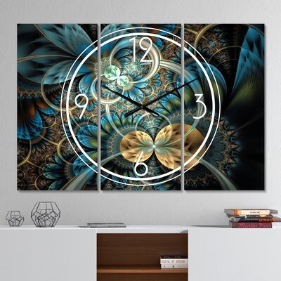 Oversized 3 PIece Symmetrical Fractal Flower Wall Clock - Image 0