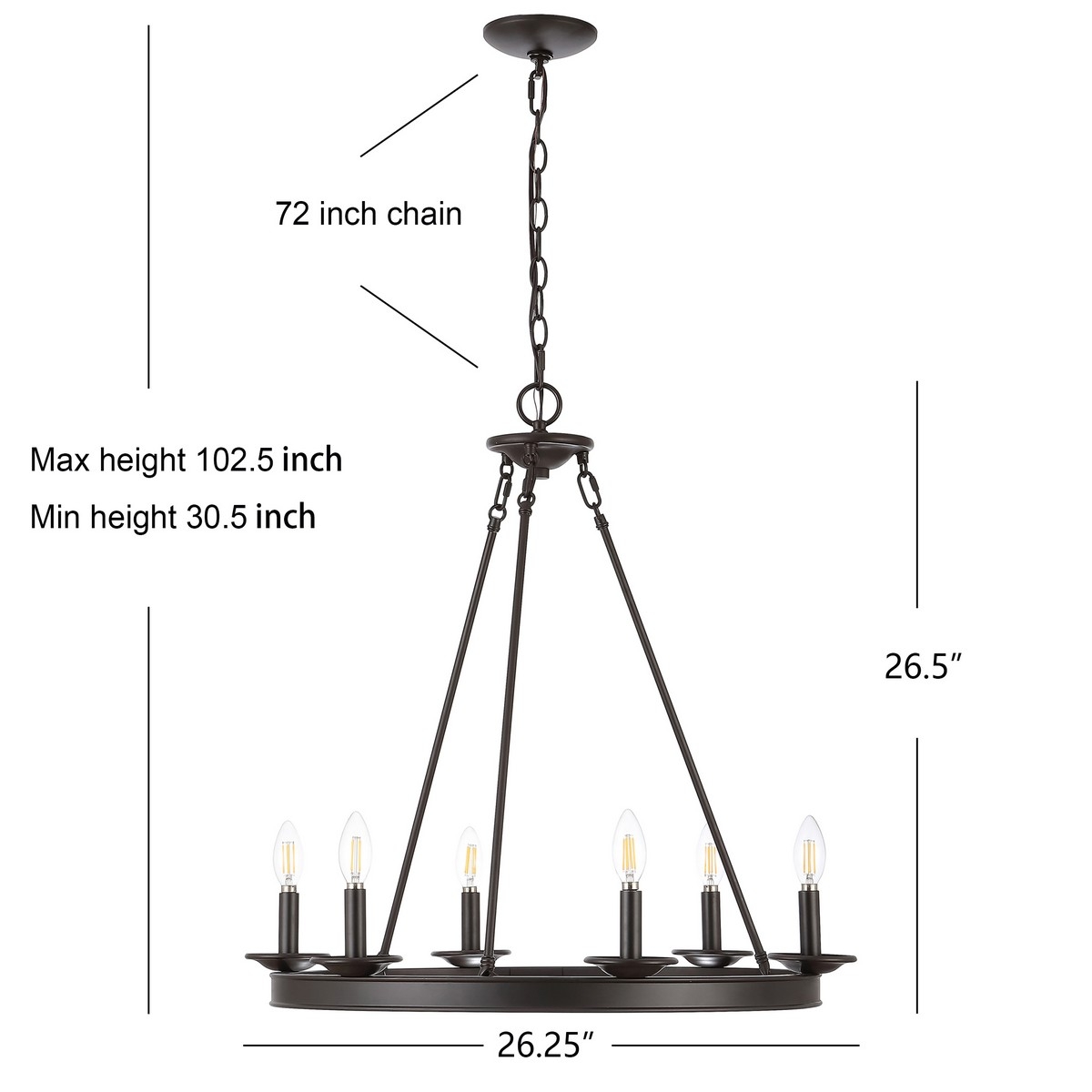 Joris 6LT 26.25" Chandelier - Oil Rub Bronze - Safavieh - Image 3