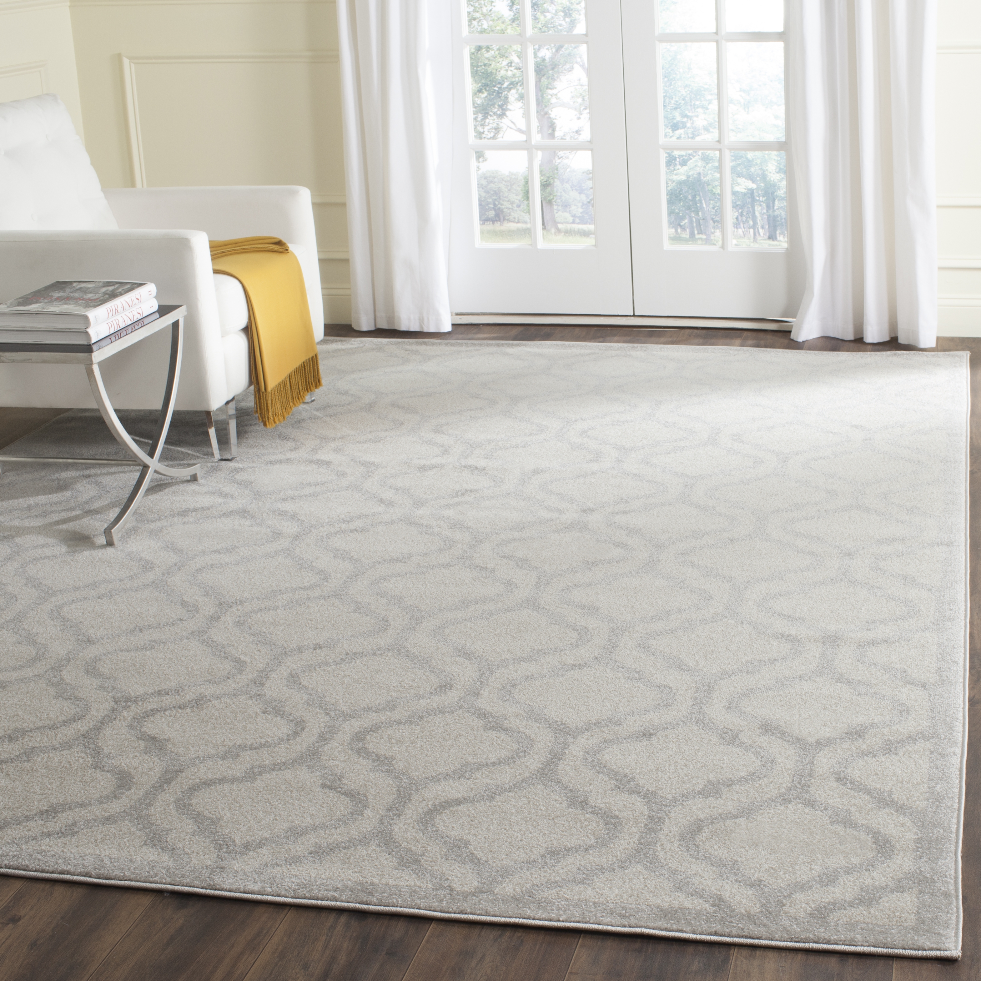 Arlo Home Indoor/Outdoor Woven Area Rug, AMT402K, Ivory/Light Grey,  9' X 12' - Image 1