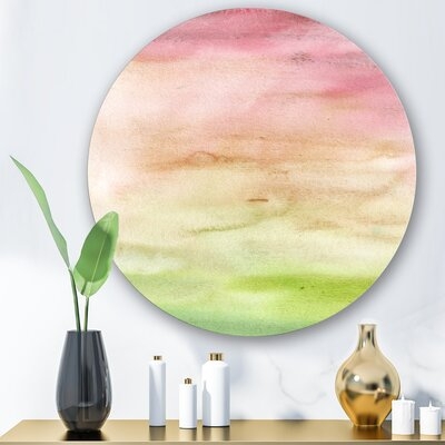 Abstract Sunset With Pink Beige And Green - Modern Metal Circle Wall Art - Image 0