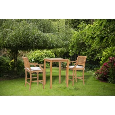 3 Piece Teak Wood Castle Intimate Patio Bistro Bar Set Including 27" Bar Table & 2 Barstools With Arms - Image 0