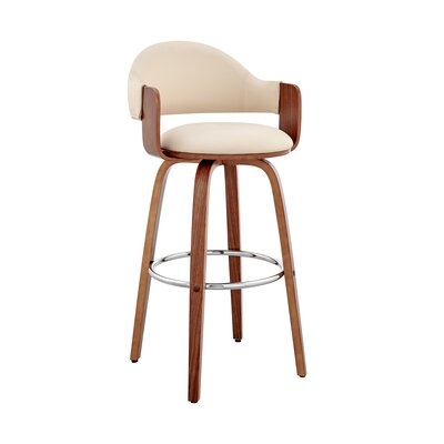 30 Inch Leatherette Barstool With Curved Back, Gray And Brown - Image 0
