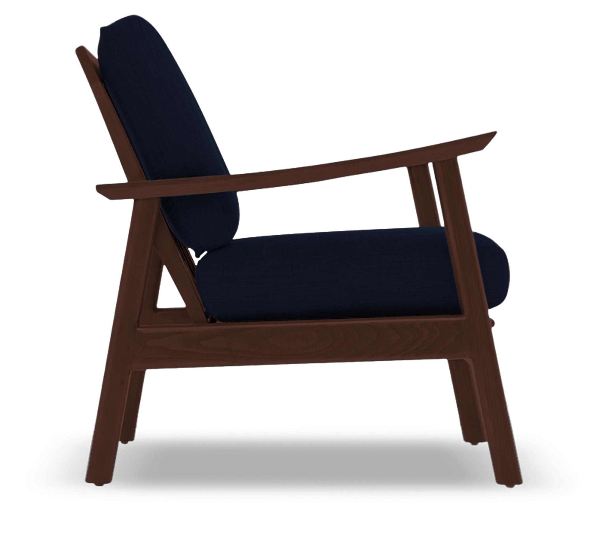 Blue Paley Mid Century Modern Chair - Bentley Indigo - Walnut - Image 2