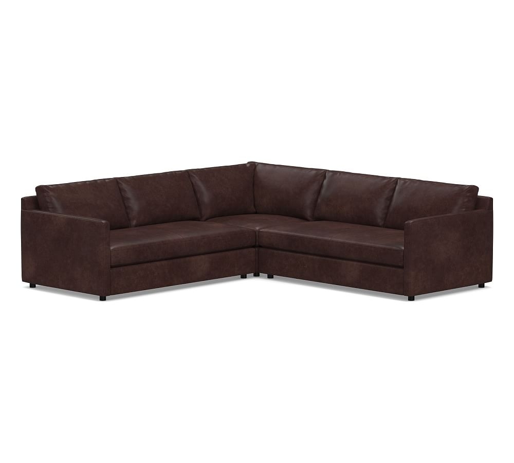 Pacifica Square Arm Leather 3-Piece L-Shaped Corner Sectional, Polyester Wrapped Cushions, Statesville Espresso - Image 0