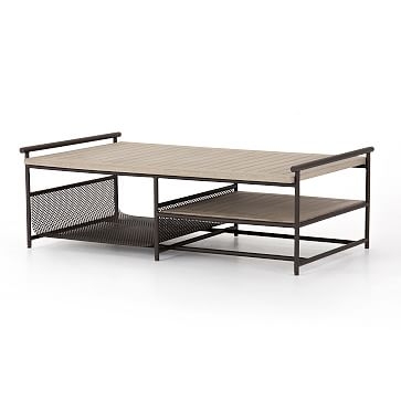 Teak and Aluminum Outdoor Coffee Table, Brown - Image 1