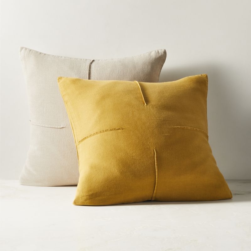 Tuck Tobacco Brown Linen Throw Pillow with Feather-Down Insert 26" - Image 3