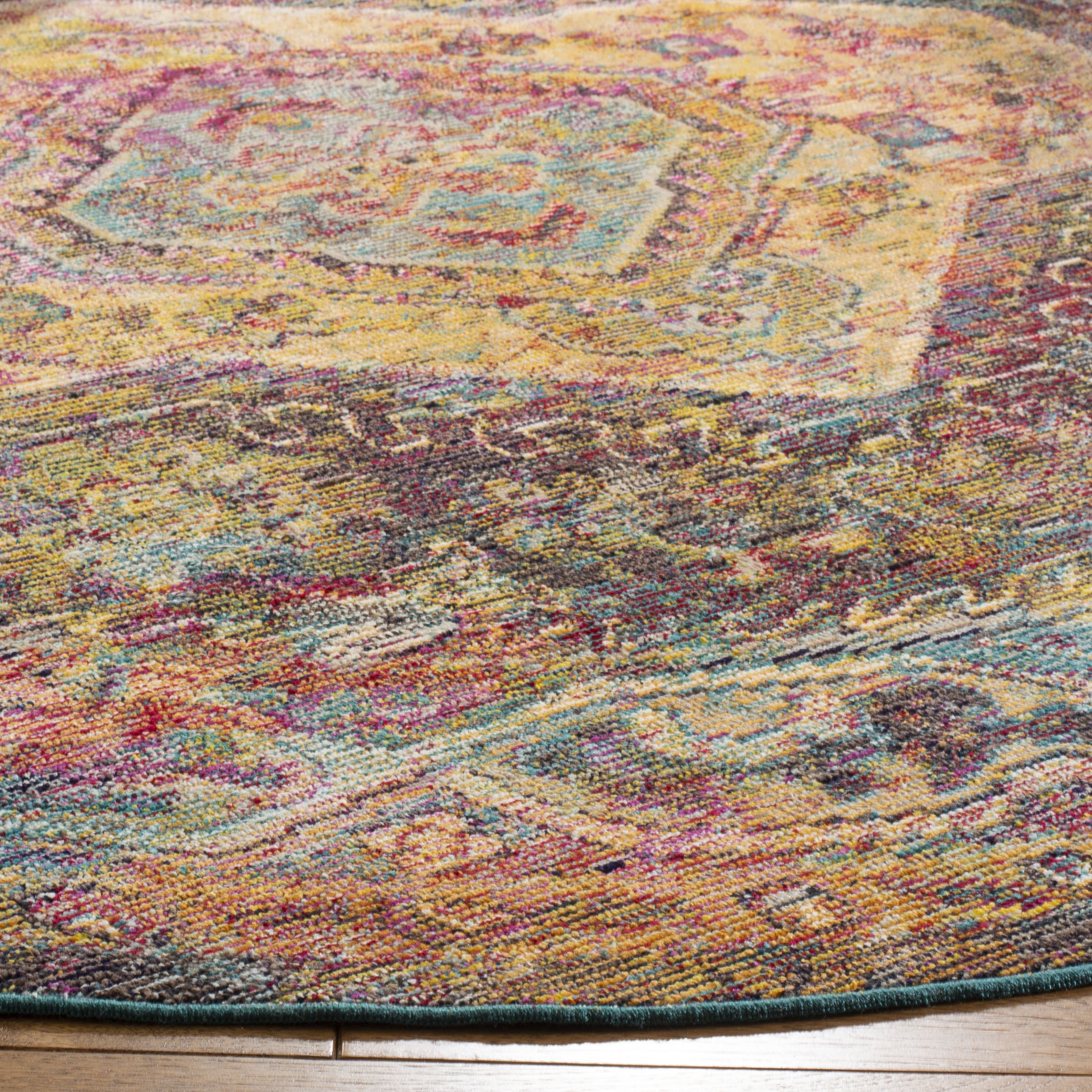 Arlo Home Woven Area Rug, CRS514T, Teal/Rose,  7' X 7' Round - Image 2