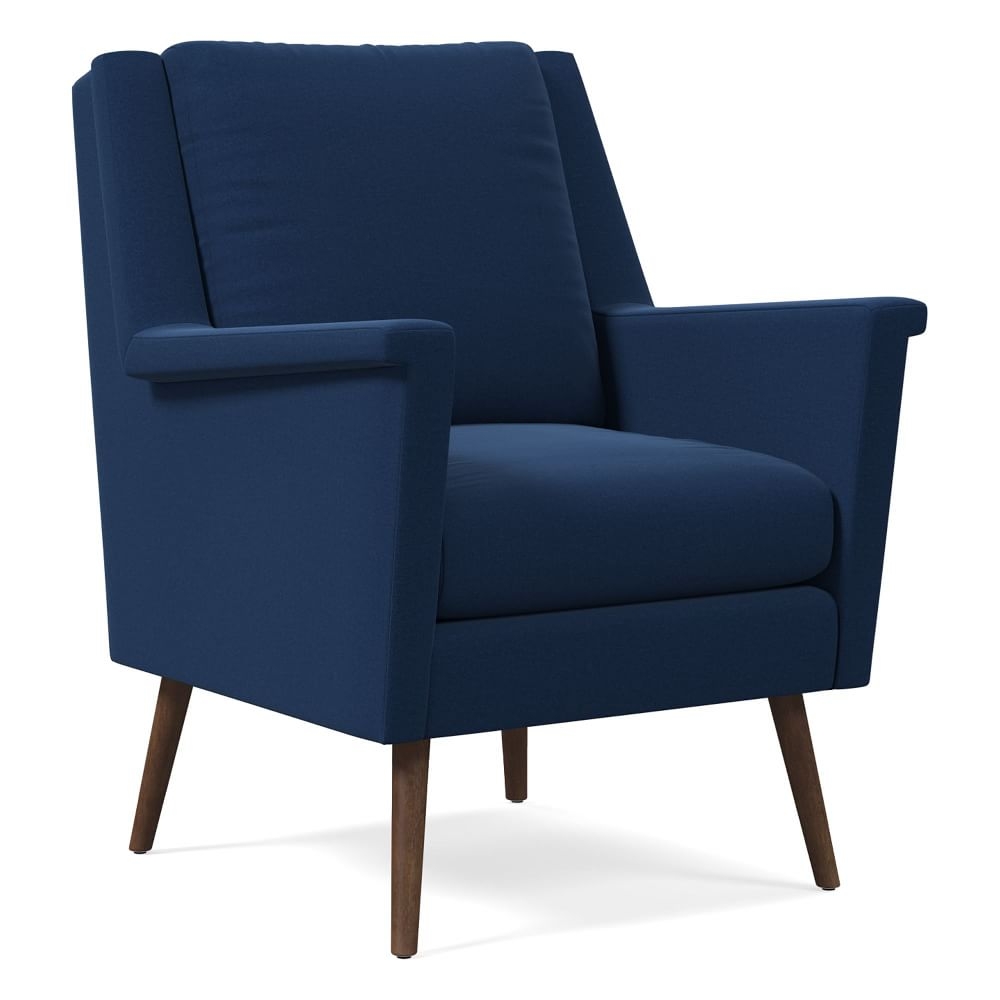 Carlo Mid-Century Chair, Poly, Astor Velvet, Ink Blue, Pecan - Image 0
