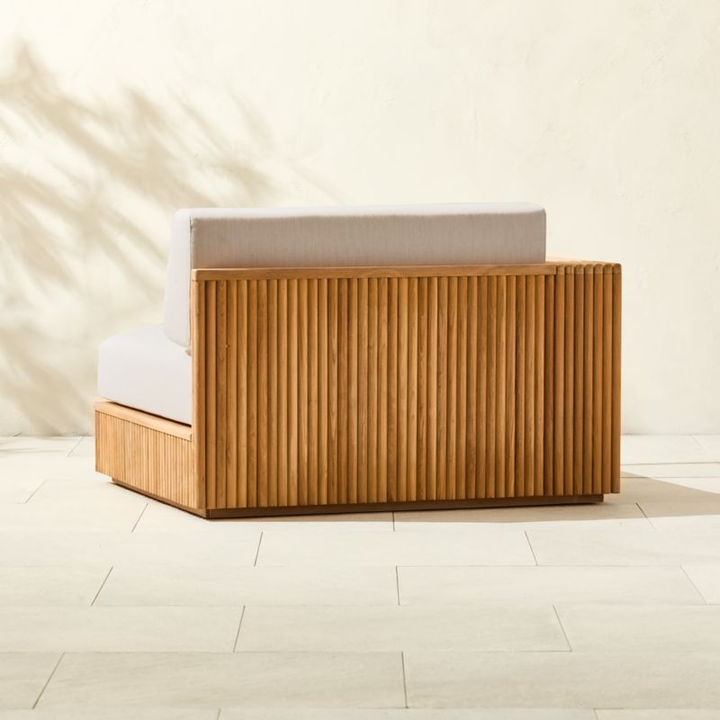 Topia Teak Outdoor Left-Arm Chair with White Sunbrella® Cushions - Image 2