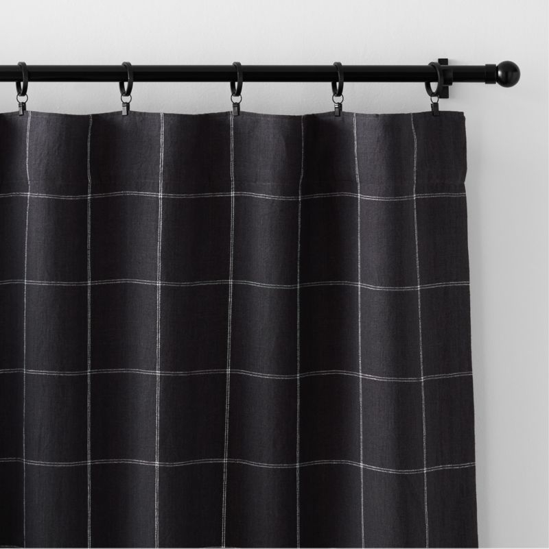 Storm Grey & Crisp White Linen Double Pinstripe Grid Window Curtain Panel 52"x84" - Image 1