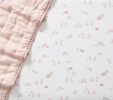 Organic Flannel Rainbow Bunny Crib Fitted Sheet, Crib Fitted, Blush - Image 0