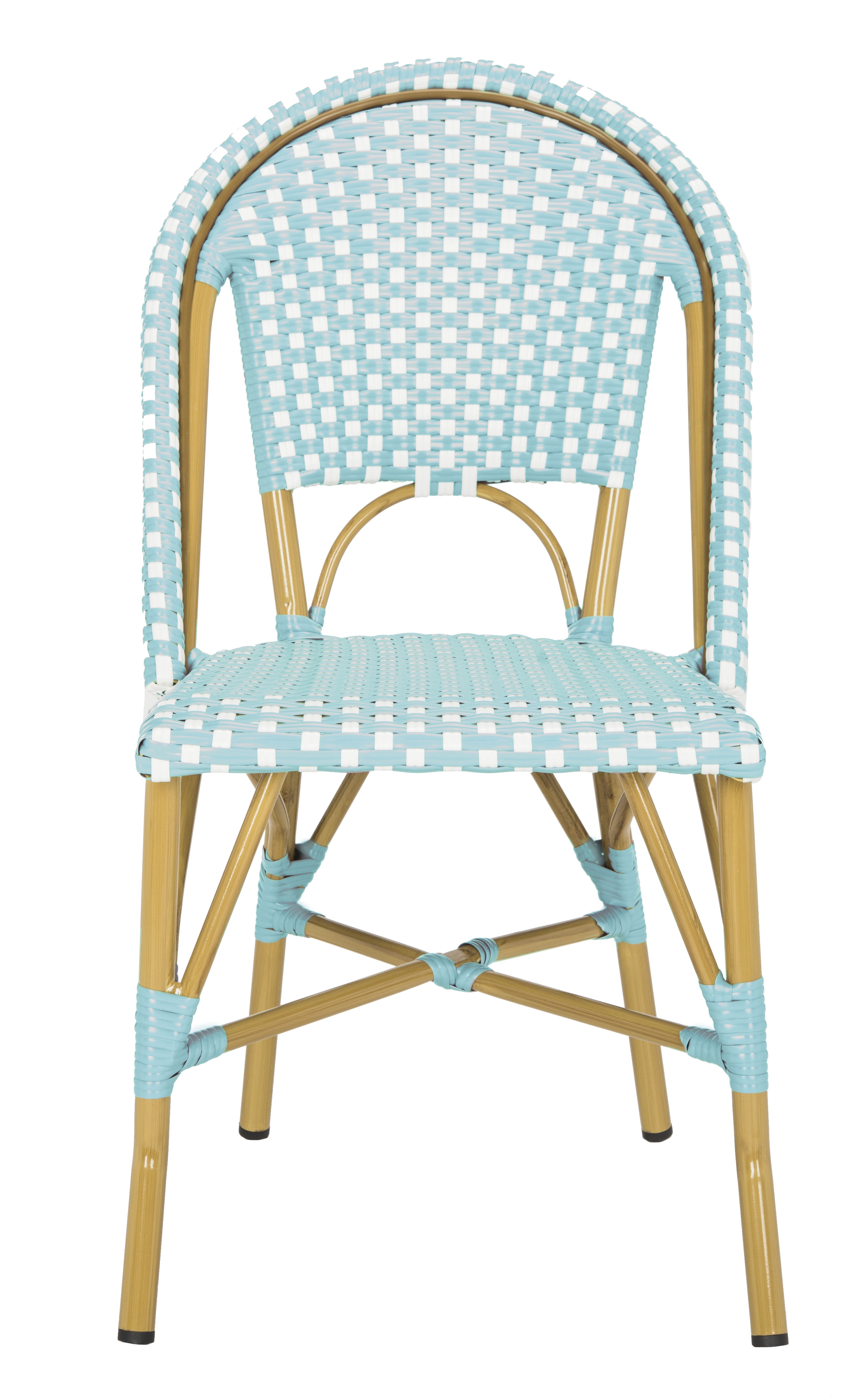 Salcha Indoor-Outdoor French Bistro Stacking Side Chair - Teal/White/Light Brown - Arlo Home - Image 1