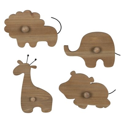 Set Of 4 Wooden Safari Animal Wall Hooks - Image 0