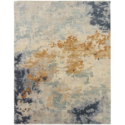 Chadlee Abstract Hand-Knotted Wool Blue Area Rug - Image 0