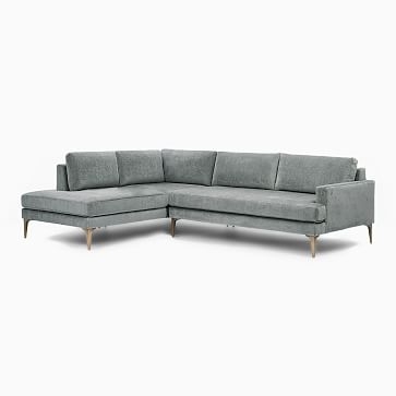 Andes Sectional Set 15: Left Arm 2 Seater Sofa, Right Arm Bumper Chaise, Poly, Performance Washed Canvas, White, Blackened Brass - Image 2