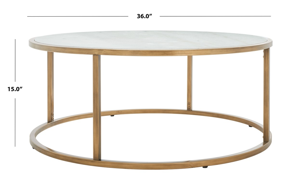 Brynna Round Marble Coffee Table - White/Bronze - Image 8