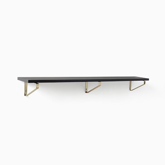 Linear Black Lacquer Shelf 4FT, Fairfax Brackets in Antique Brass - Image 0