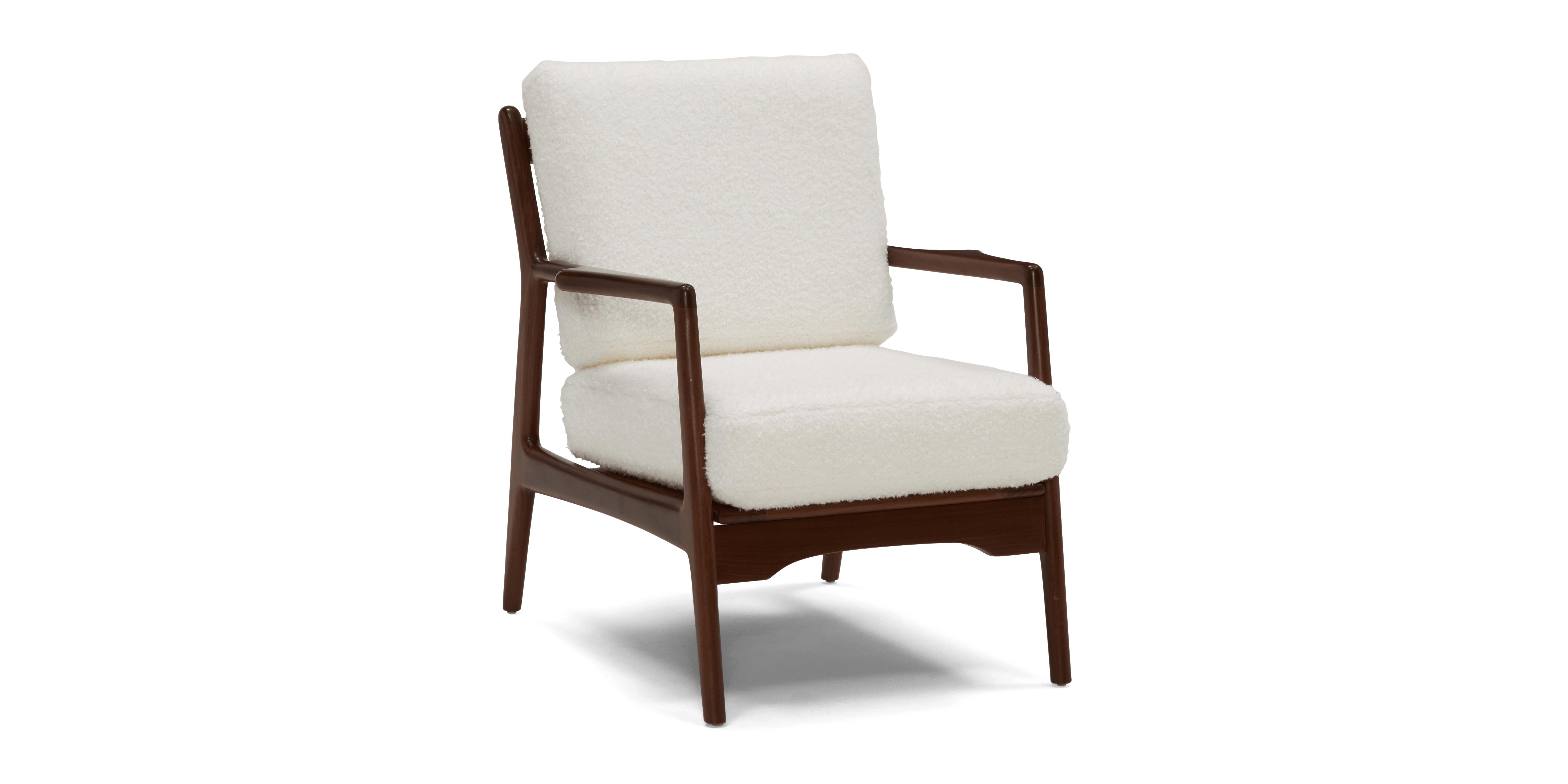 Beige/White Collins Mid Century Modern Chair - Shearling Whisper - Walnut - Image 1
