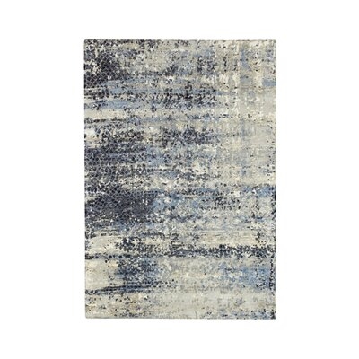 4'X6'2" Blue Wool And Silk Abstract With Mosaic Design Hand Knotted Oriental Rug 284B4CB830CB45B29C2398C586A4C8E4 - Image 0
