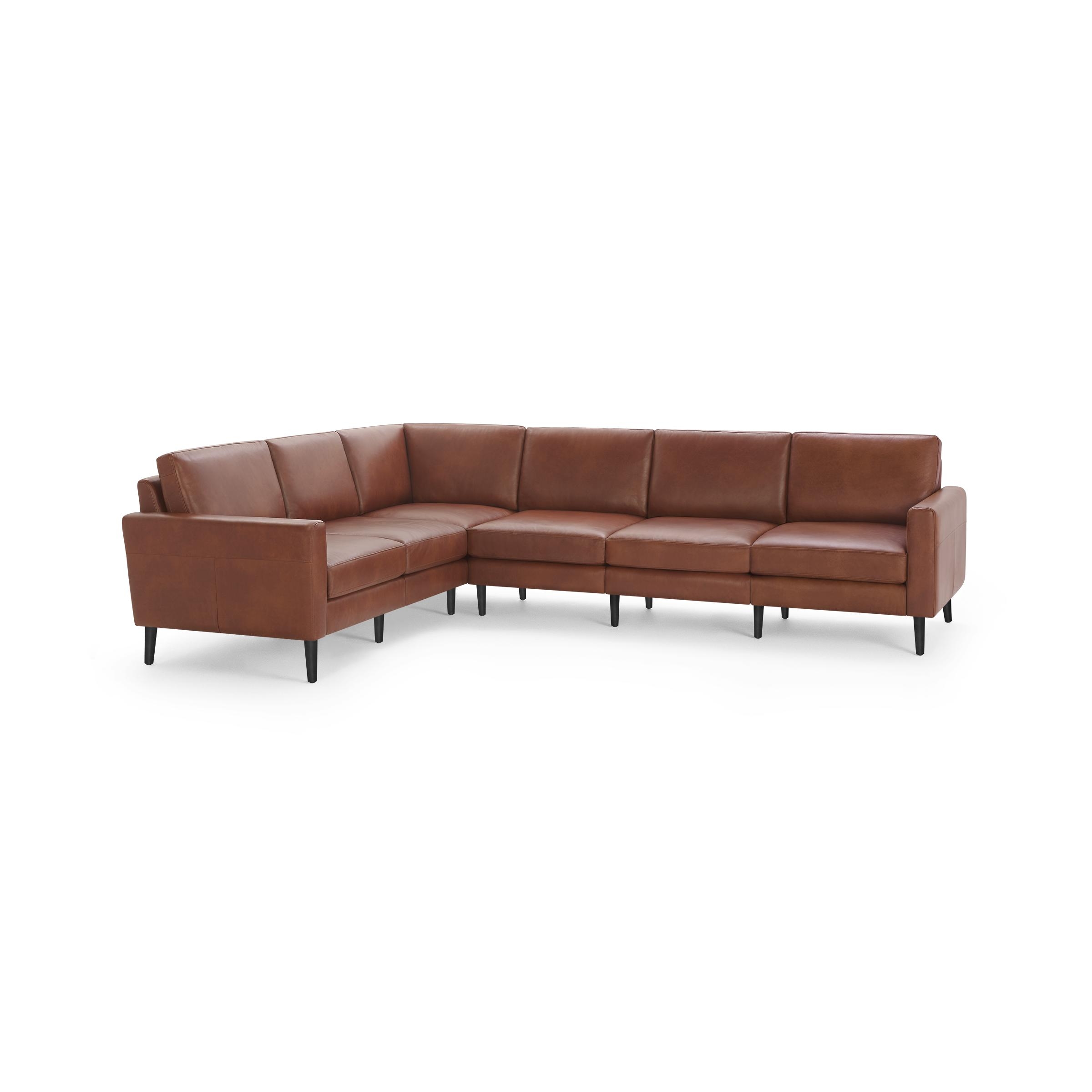 Nomad Leather 6-Seat Corner Sectional - Chestnut - Top Grain Leather / Ebony - Wood / Block - Image 0