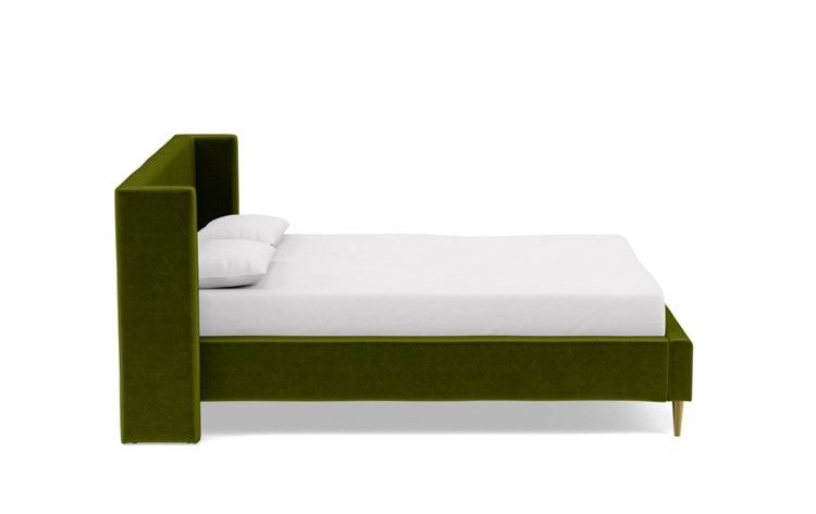 Oliver Queen Bed with Green Moss Fabric, low headboard, and Natural Oak with Antique Cap legs - Image 2