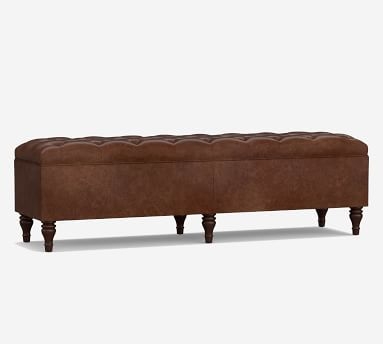 Lorraine Tufted Leather King Storage Bench, Vintage Cocoa - Image 1