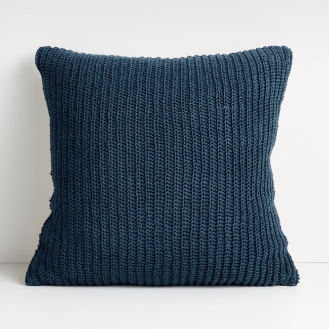 Croft 20" Insignia Blue Crochet Pillow with Feather-Down Insert - Image 0