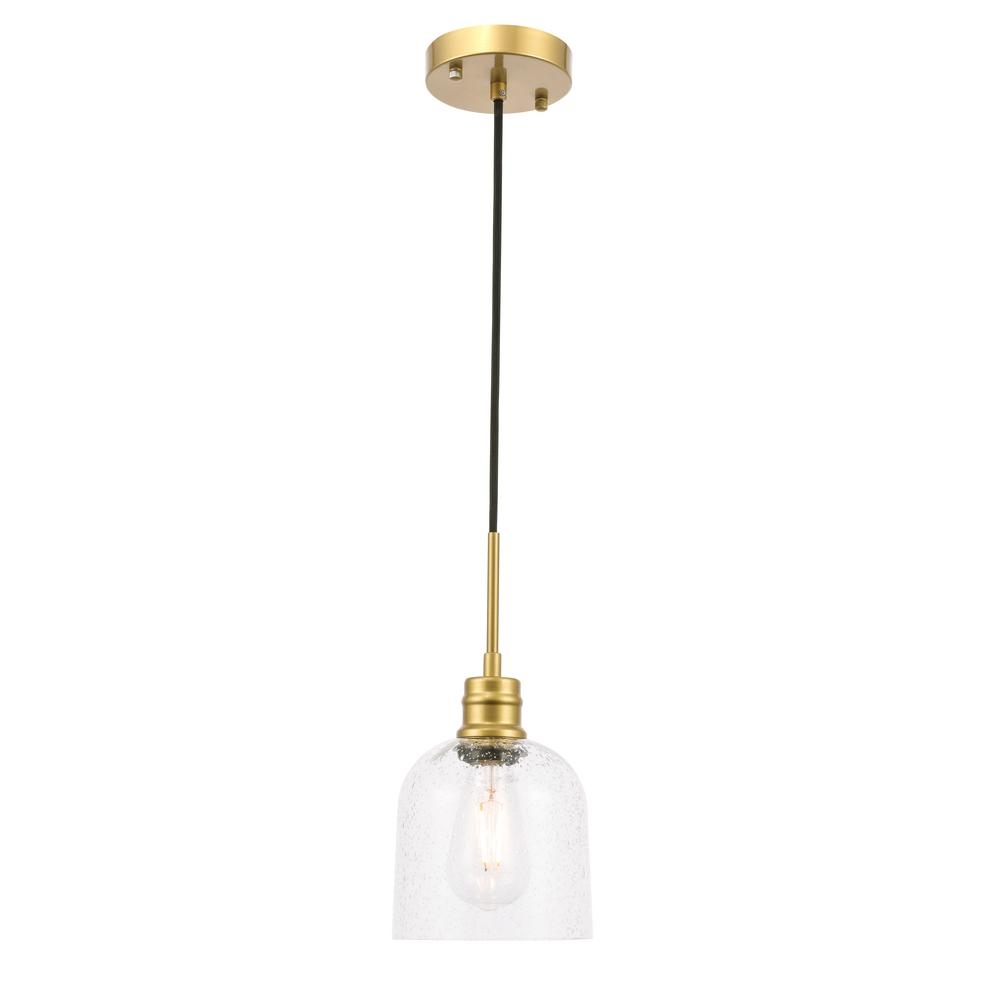ELEGANT FURNITURE & LIGH Timeless Home Gabe 1-Light Pendant in Brass with 6 in. W x 6 in. H Clear Seeded Glass - Image 0