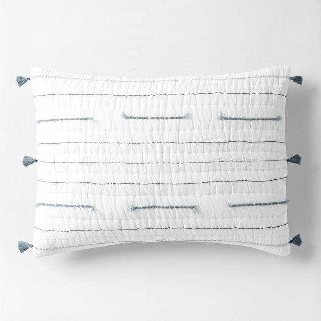 Mist Blue Embroidered Texture Stripe Voile Kids Pillow Sham - Image 0