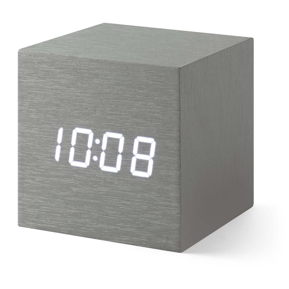MoMA Collection Alume Cube Clock, Aluminum-effect Veneer Finish, Silver - Image 0