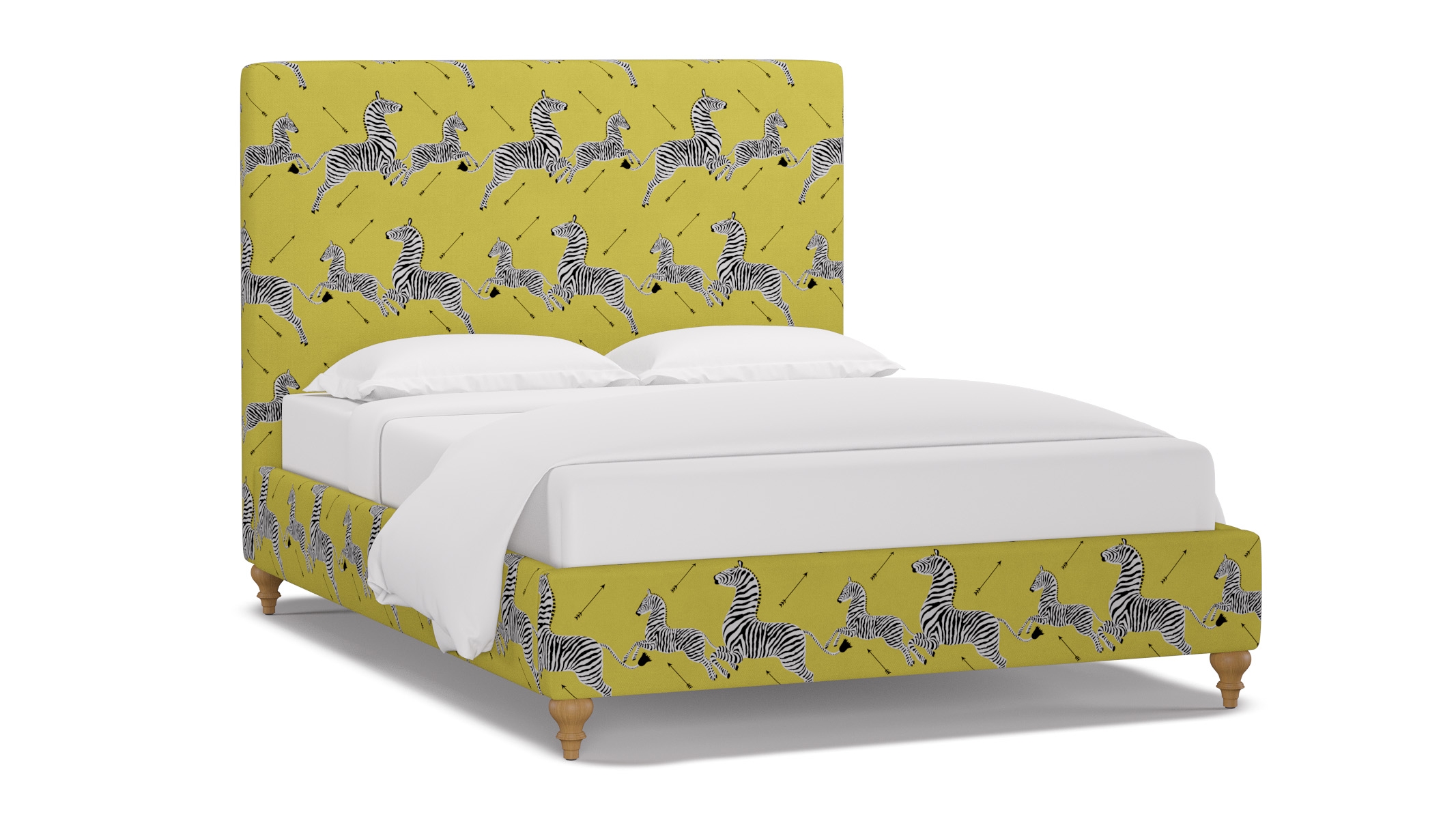 Classic Bed, Yellow Zebra, Natural Traditional Turned Leg, Queen - Image 1