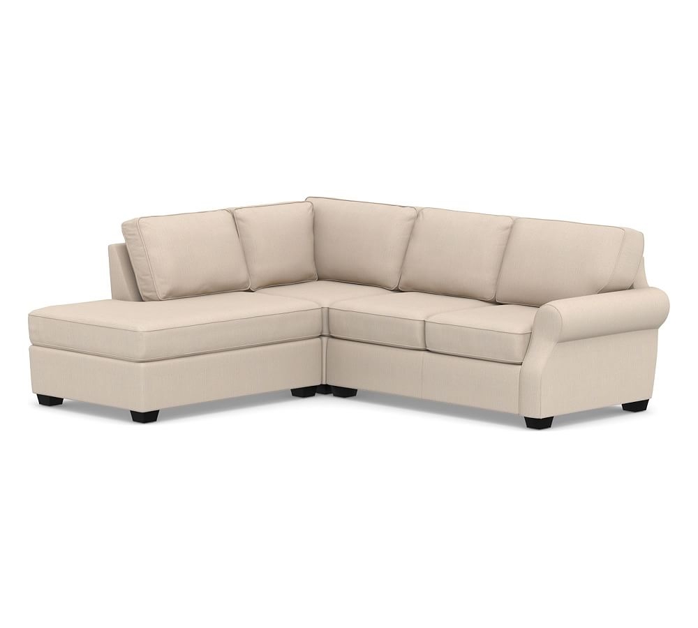 SoMa Fremont Roll Arm Upholstered Right 3-Piece Bumper Sectional, Polyester Wrapped Cushions, Sunbrella(R) Performance Sahara Weave Oatmeal - Image 0