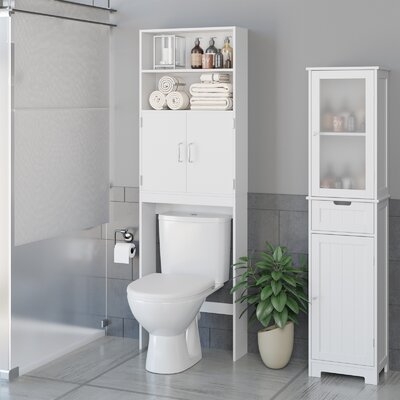 Over The Toilet Storage, Bathroom Spacesave Over Toilet Cabinet, Freestanding Toilet Rack With Doors, Adjustable Height Shelf - Image 0