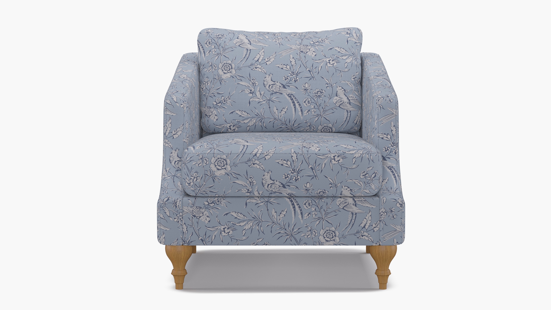 Slope Arm Chair, Blue Aviary, Natural Turned Wood Leg - Image 0