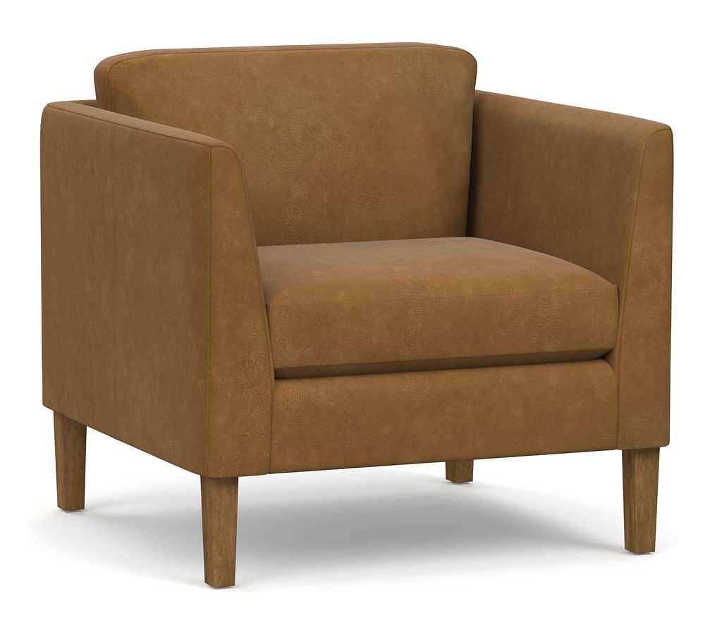 Hudson Leather Armchair, Polyester Wrapped Cushions, Nubuck Camel - Image 0