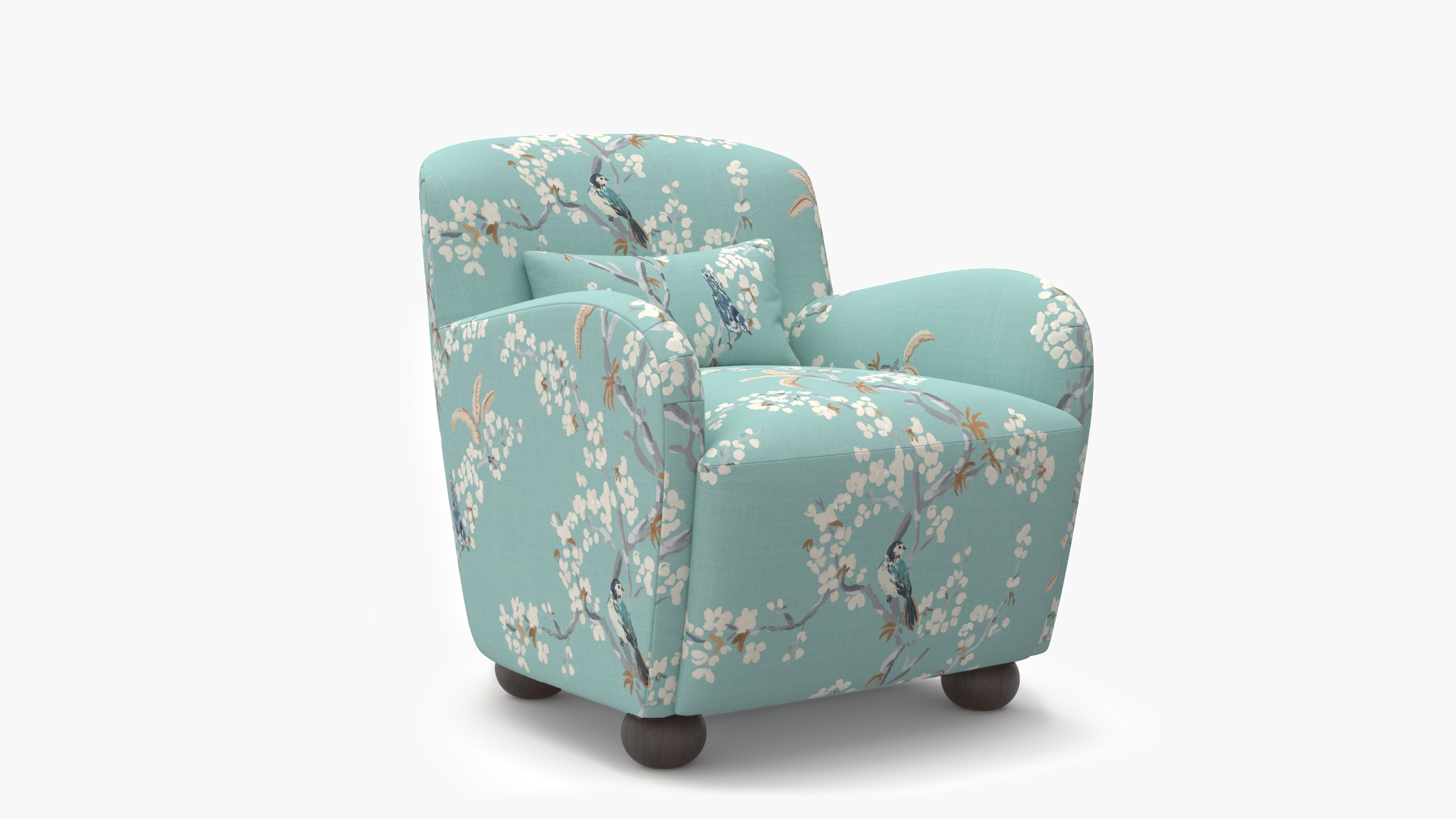 Club Chair, Mint Cherry Blossom, Espresso Bun Foot - Image 1