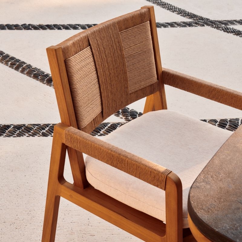 Roc Teak and Rattan Dining Armchair with Ivory Sunbrella® Cushion - Image 1