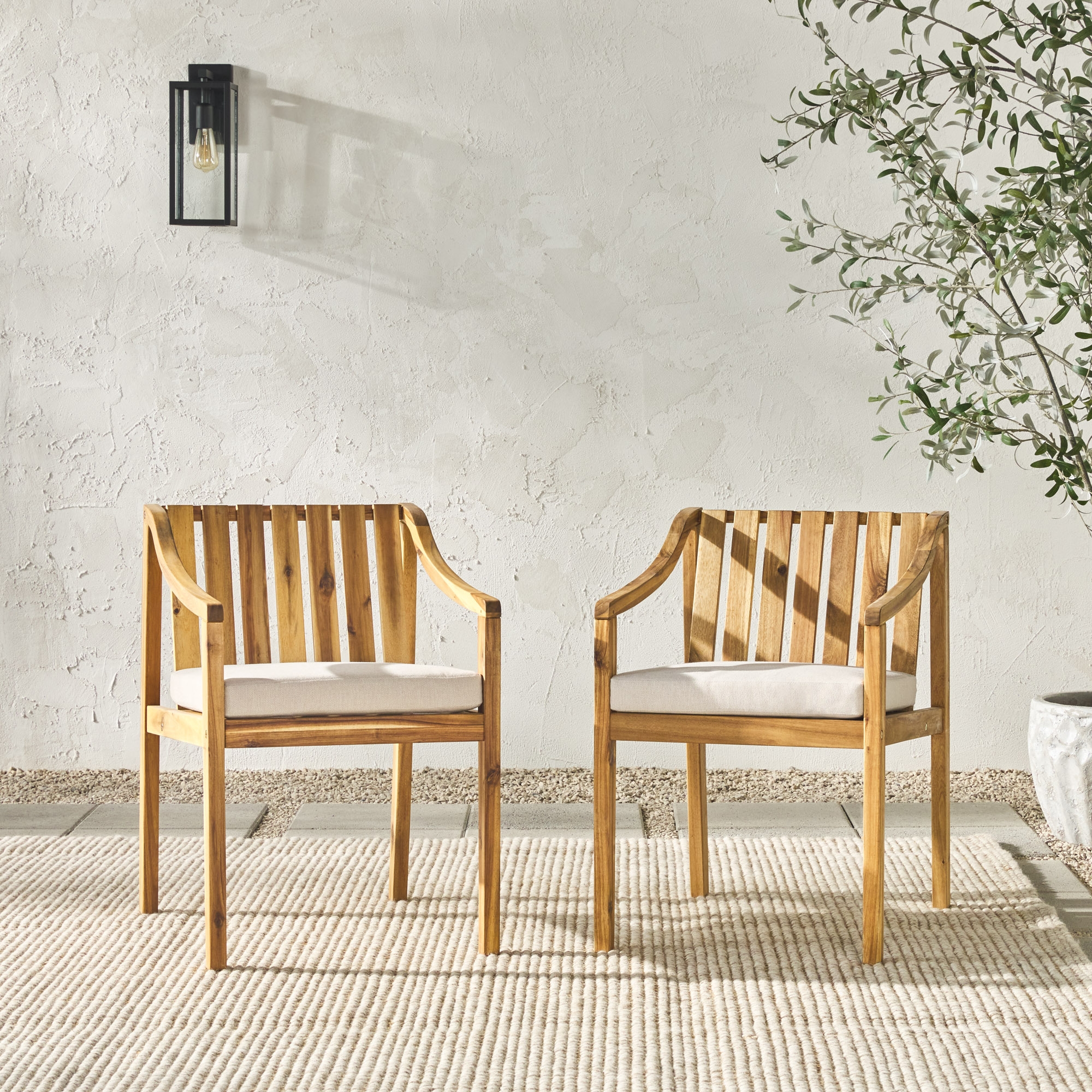 Solid Wood Outdoor Curved Arm Dining Chair (set of 2) - Natural - Image 1