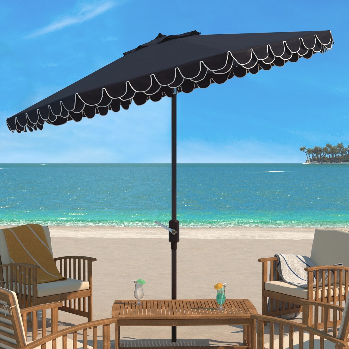 Elegant Valance 11Ft Umbrella - Navy/White - Safavieh - Image 1