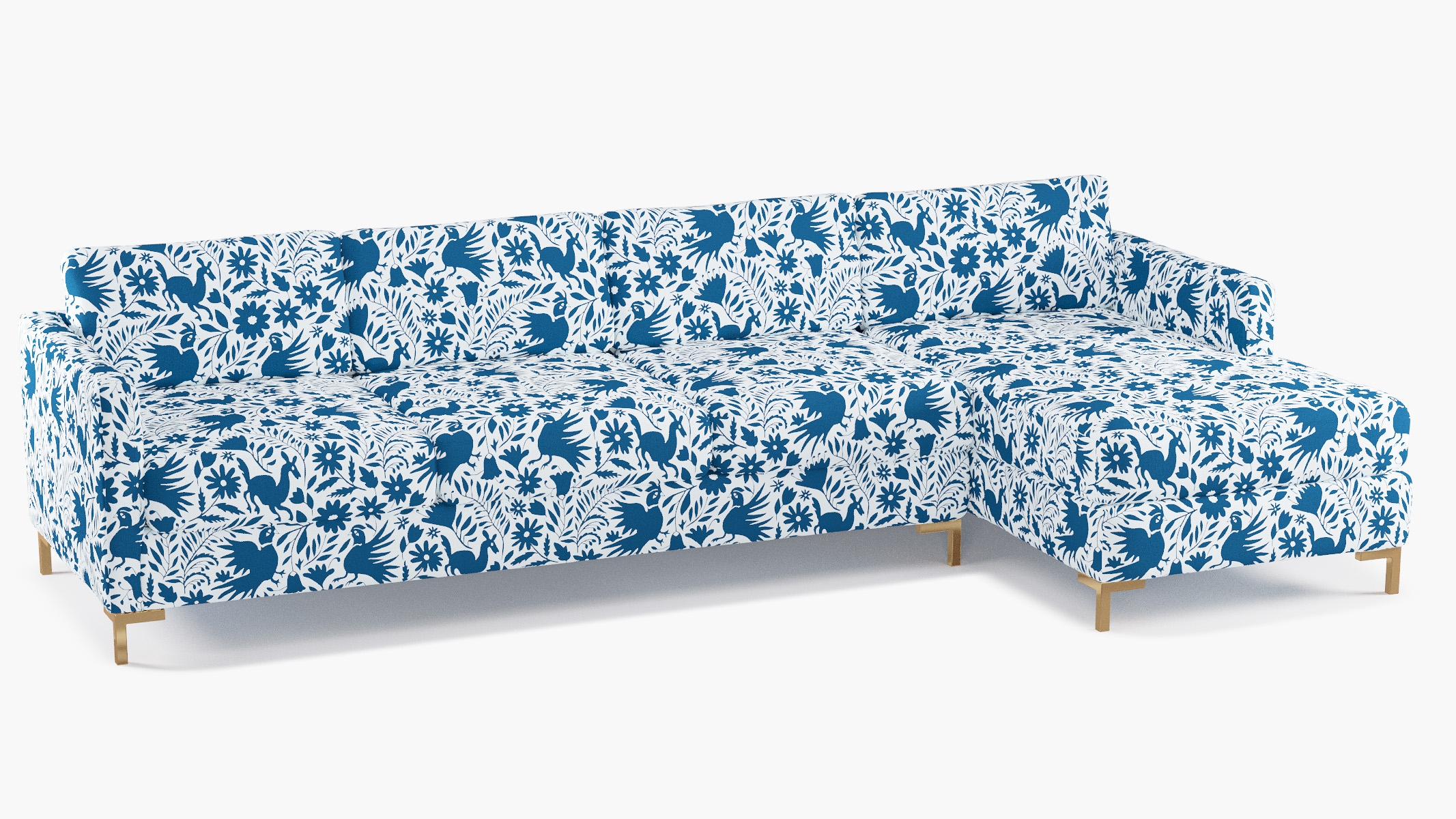 Modern Sectional, Right Facing, Cerulean Frida, Brass L Leg - Image 1