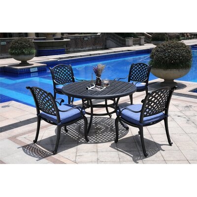 Bakken Round 4 - Person 51.97" Long Aluminum Dining Set with Cushions - Image 0
