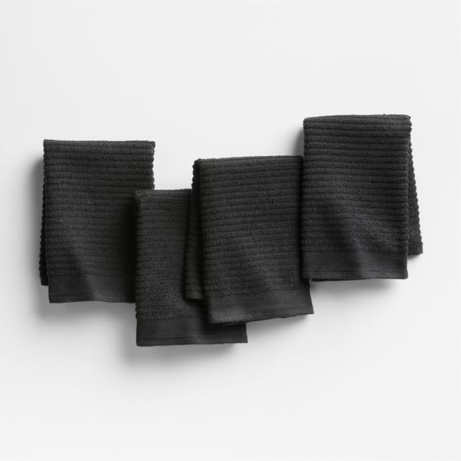 Ribbed Bar Mop Black Organic Cotton Dish Cloths, Set of 4 - Image 0