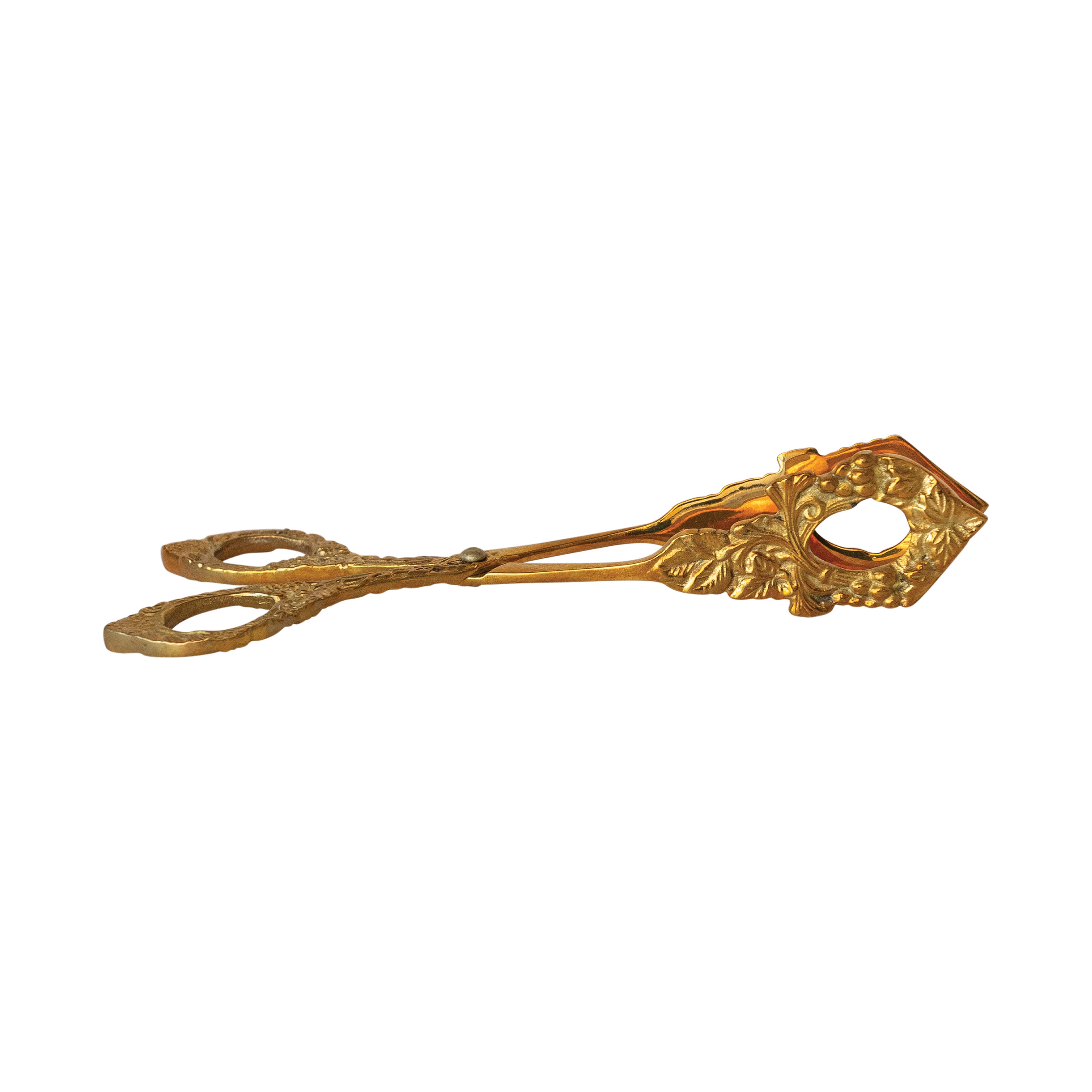 Embossed Brass Grape Vine Shaped Kitchen Tongs, Natural - Image 0