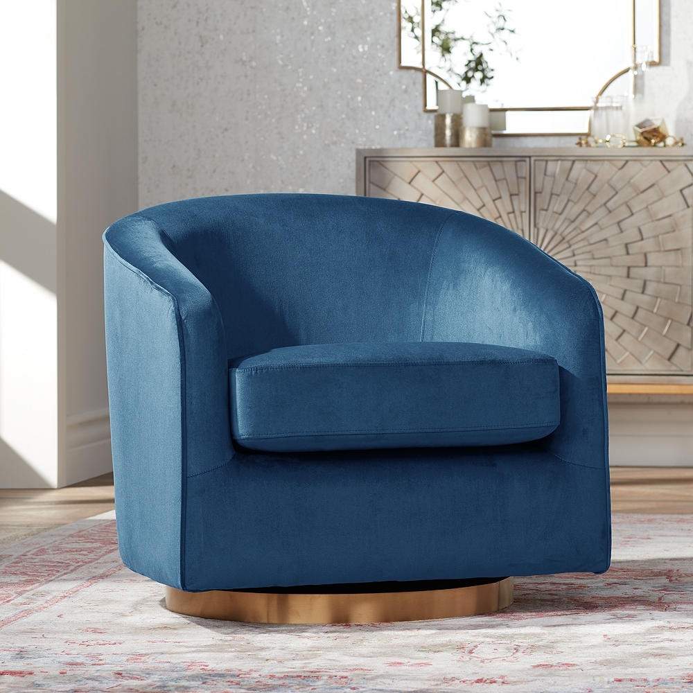 Hazel Navy Sky and Antique Brass Swivel Armchair - Style # 75M91 - Image 0